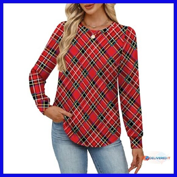 Women's Long Sleeve Tunic Blouse Polyester Spandex Loose Fit Casual - Picture 4 of 8